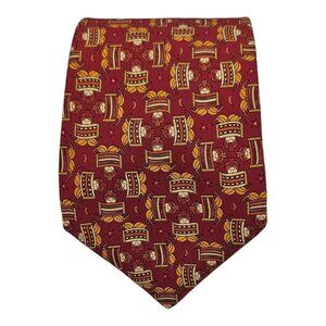 SALVATORE FERRAGAMO Red Human History Art Silk Tie ITALY 58"/ 3.7" EC